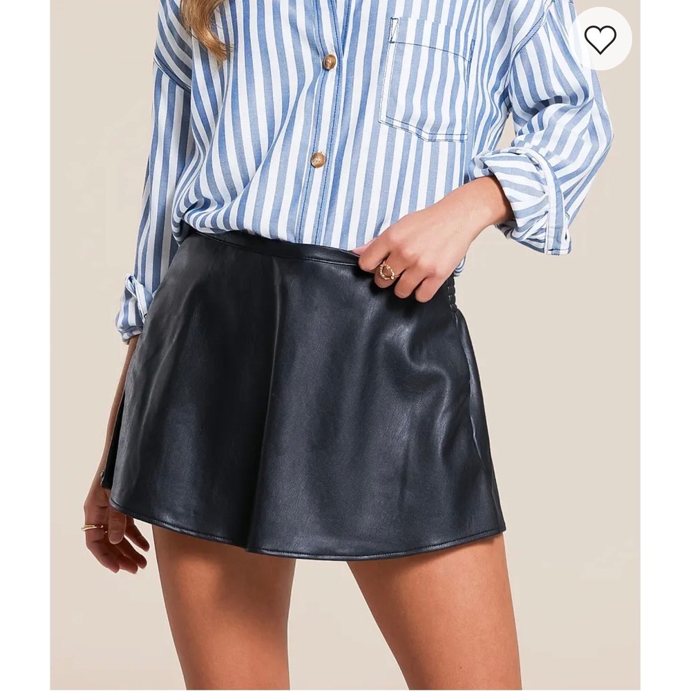 We The Free Free People Black Faux Leather Skort Smocked Back OB2319130 Large